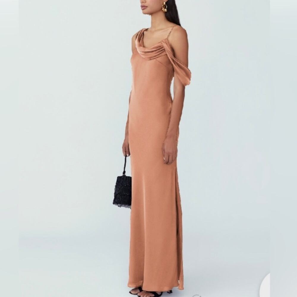 Fame and Partners Francois Bronze Satin Draped Maxi Dress Size 12 NWT - Picture 14 of 14